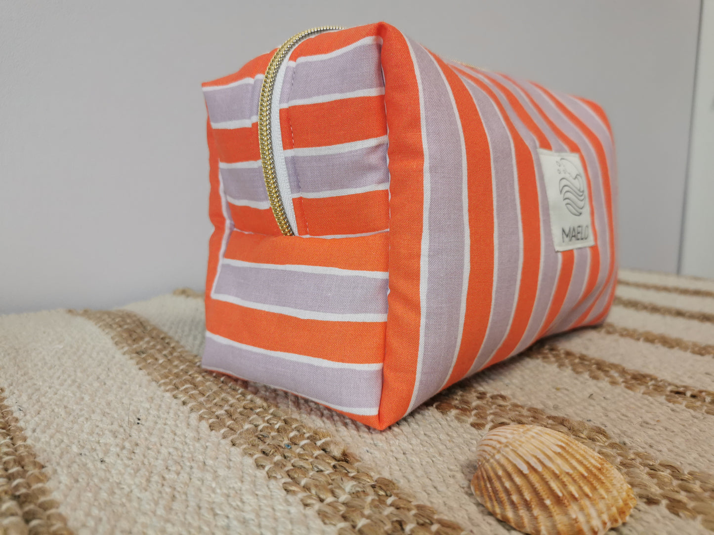Trousse de Toilette Rayée Orange & Mauve