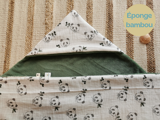 Cape / serviette de bain bébé motifs panda