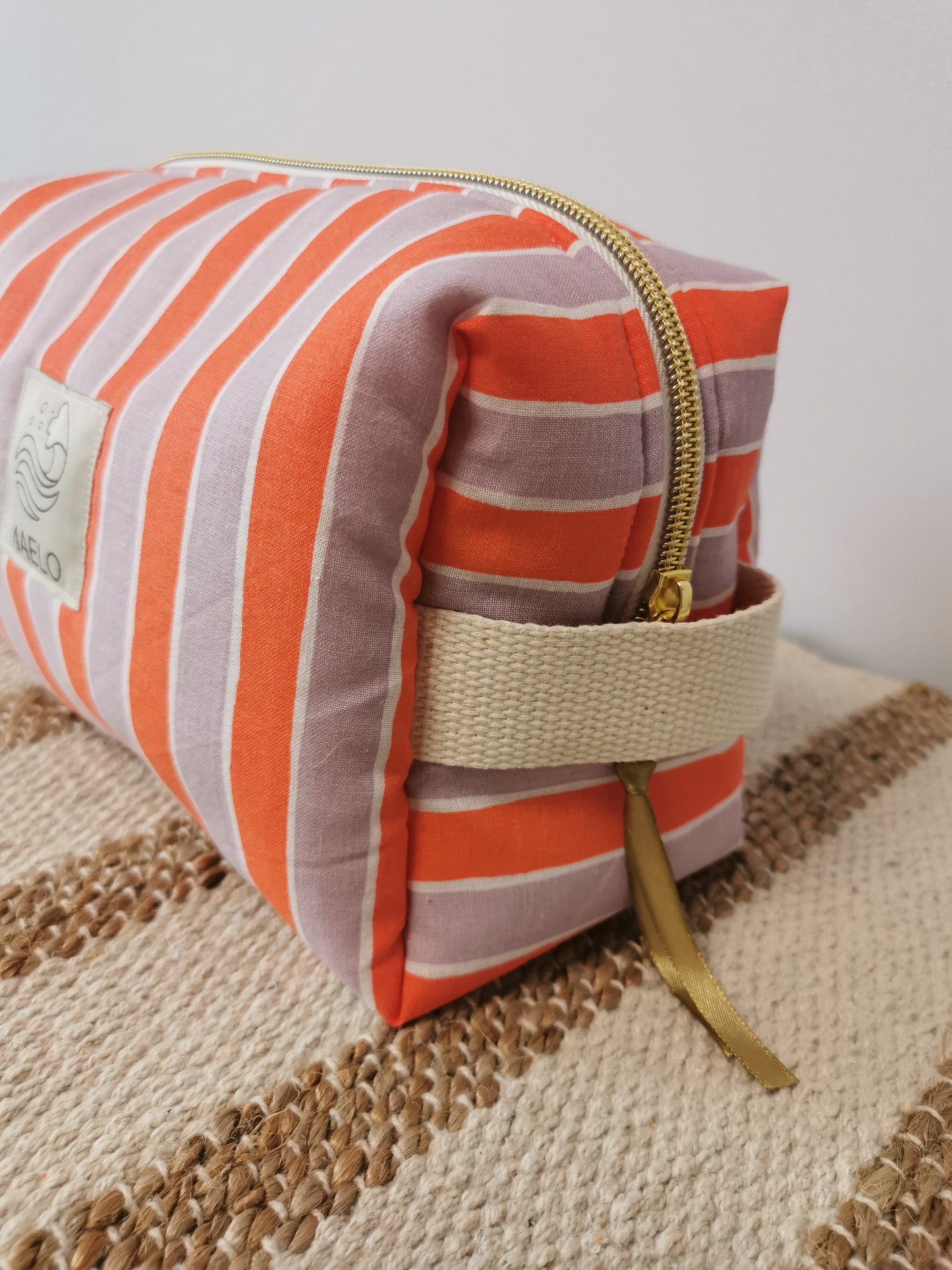 Trousse de Toilette Rayée Orange & Mauve