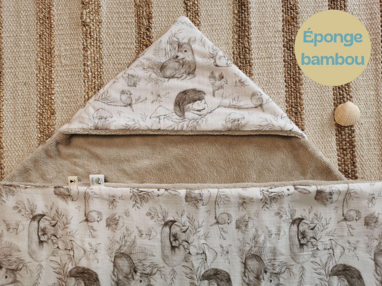 Cape / serviette de bain bébé motifs animaux de la forêt