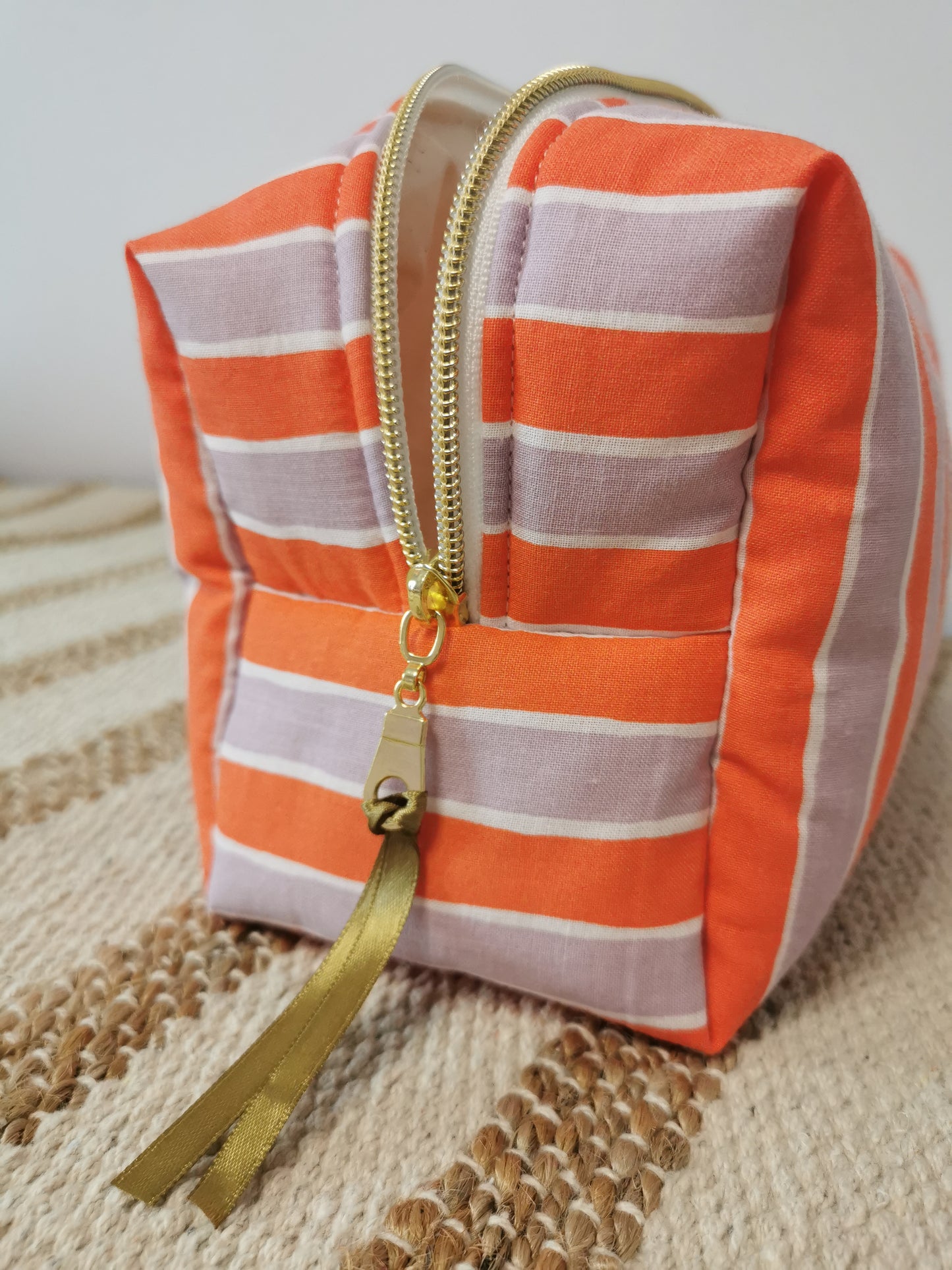 Trousse de Toilette Rayée Orange & Mauve