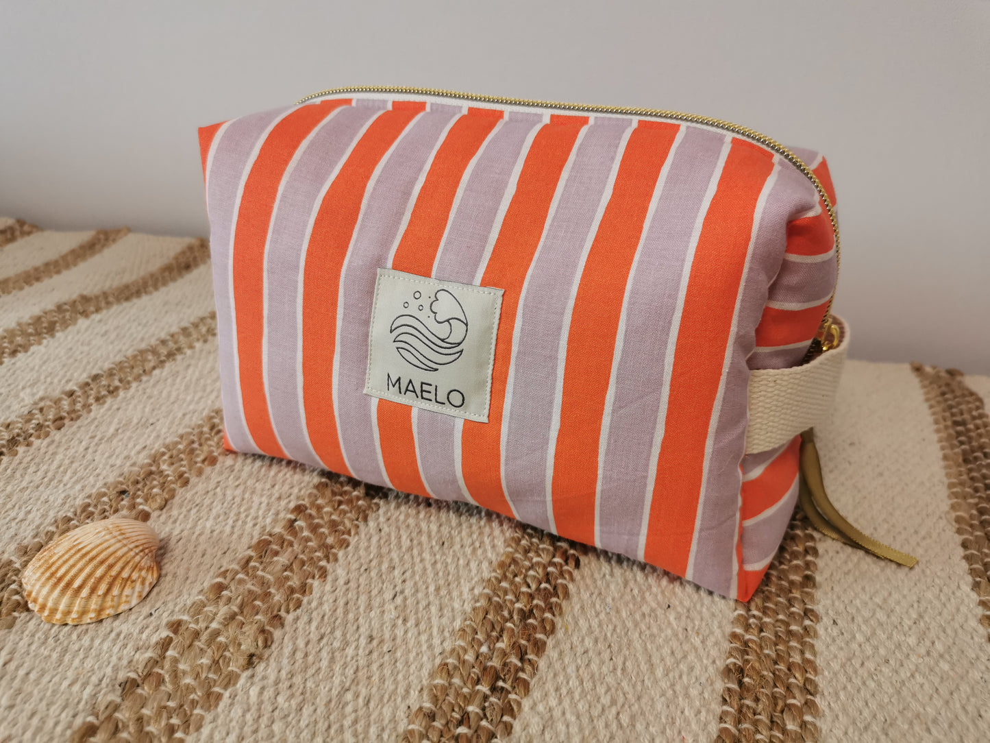 Trousse de Toilette Rayée Orange & Mauve