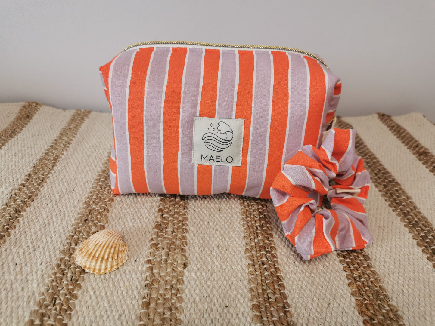 Trousse de Toilette Rayée Orange & Mauve